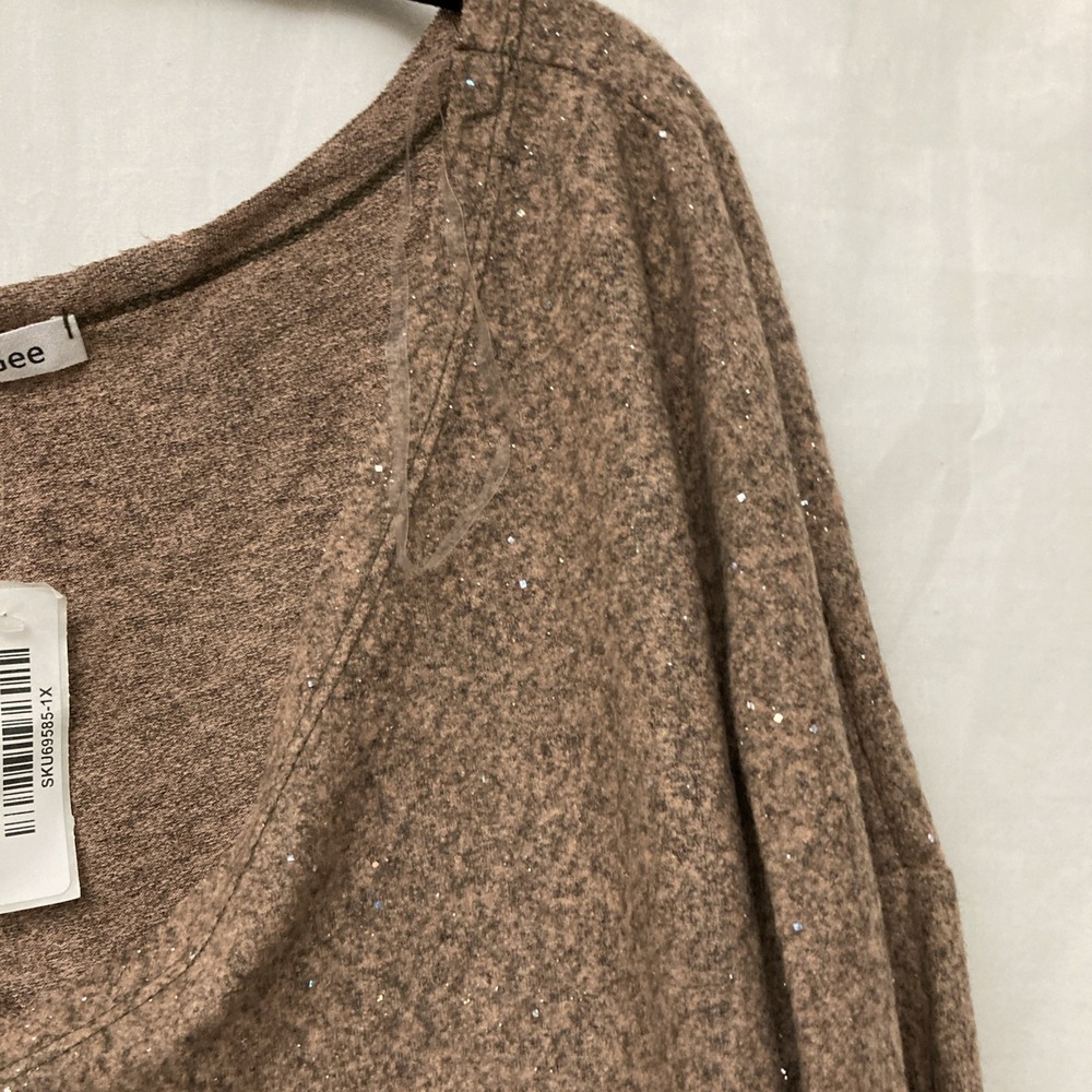 NWT GeeGee Women's Terra Cotta Sparkling Long Sleeve V-Neck Sweater - SZ 1X - Picture 3 of 11